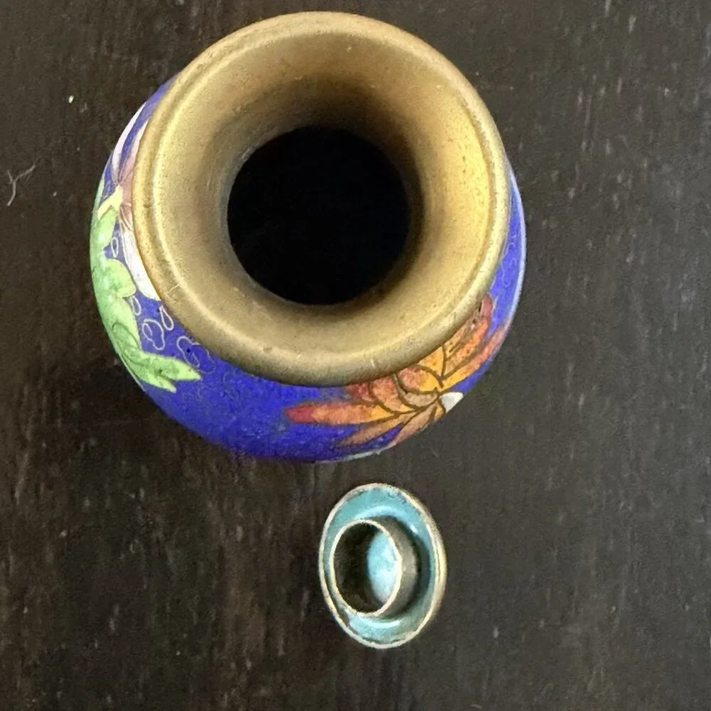 Vintage Chinese Cloisonne Enamel Vase Lidded Brass Enamel Flower Motifs Decor